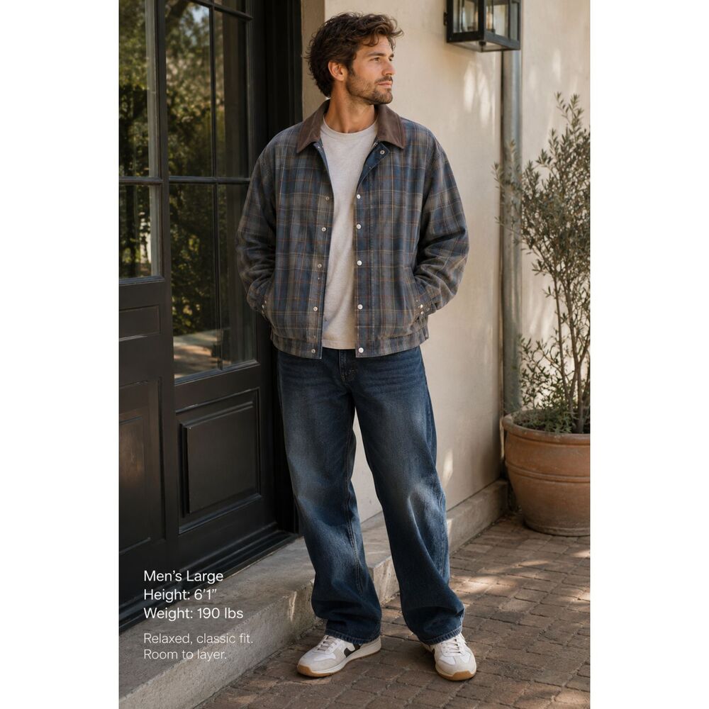 NWT Abercrombie & Fitch Waxed Cotton Barn Jacket Plaid Corduroy Collar Large